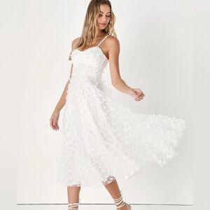 Lulu’s “Time to Fly White Butterfly Lace-Up Midi Dress”